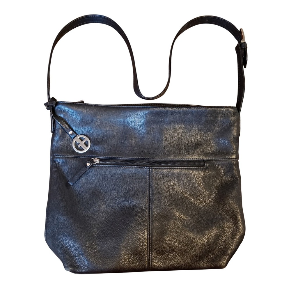 Giani Bernini Black Leather Crossbody Bag Medium Hobo‎ Style